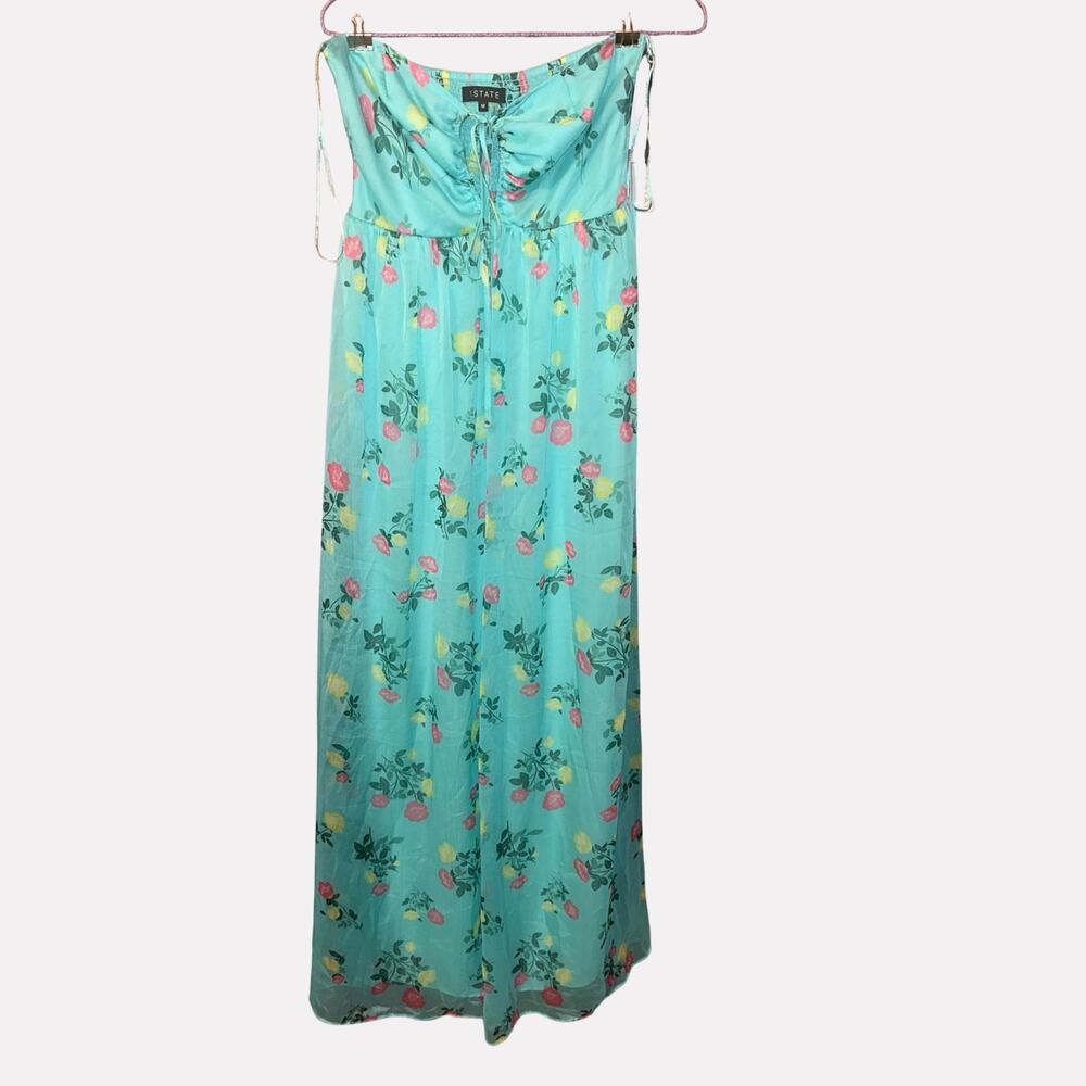 1.STATE Teal Floral Strapless Maxi Dress M – Sweetheart Neck Summer Dress NWT